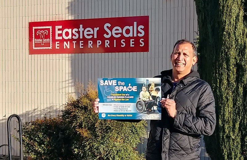 CA_DMV's tweet image. Easter Seals Enterprises asks you to #SavetheSpace. Fraudulently using a disabled person parking placard is against the law. Offenders face fines up to $1,000 &amp;amp; violation appears on driver record. Download and display a poster -  bit.ly/2xozeG6