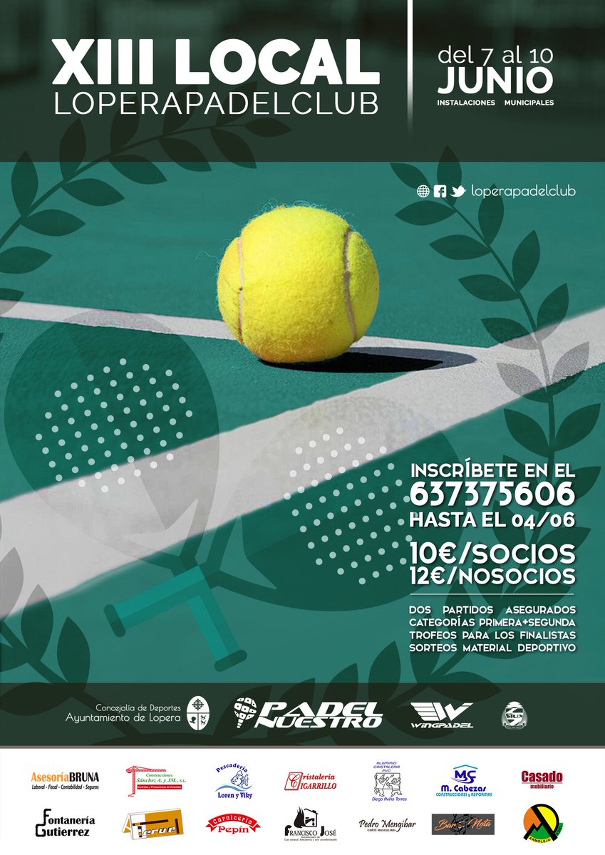 LoperaPadelClub's tweet photo. Comenzamos nuestro XIII Local "Lopera #Pádel Club". ¡Esta vez ni el tiempo lo va a impedir!💪🏽💪🏽💪🏽 https://t.co/3YjuSVBy84