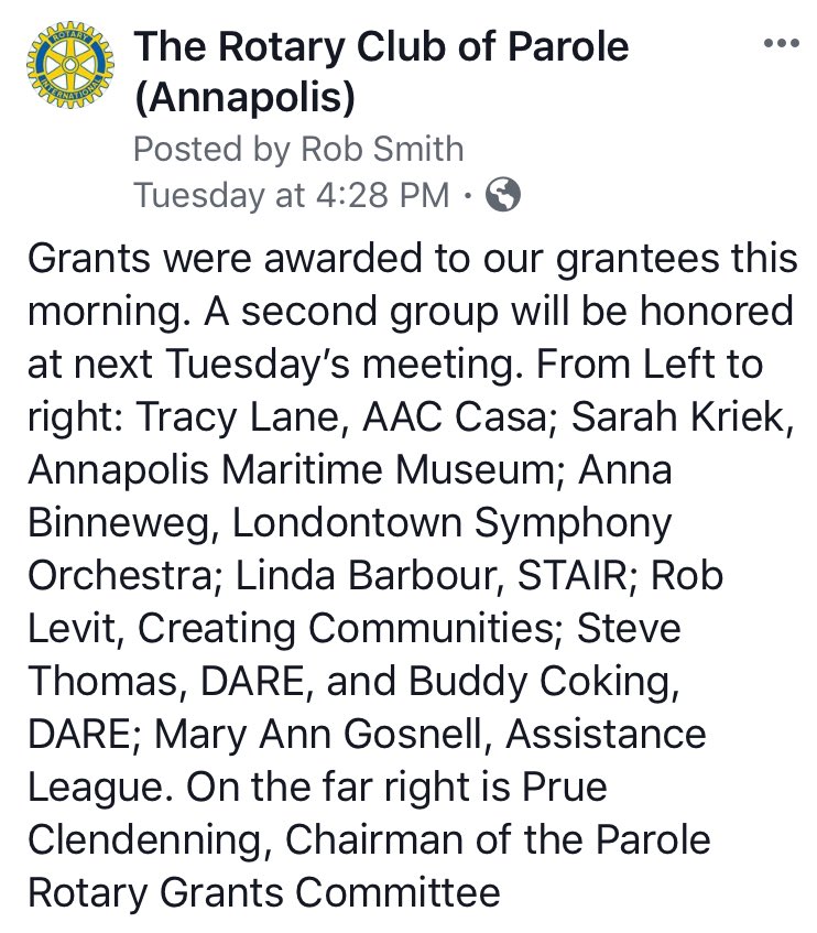 ParoleRotary's tweet image. We LOVE awarding grants to deserving institutions!!! Interested in applying for one? Visit our website parole-Rotary.org to learn how! #serviceaboveself #Annapolis #Annapolisgrants