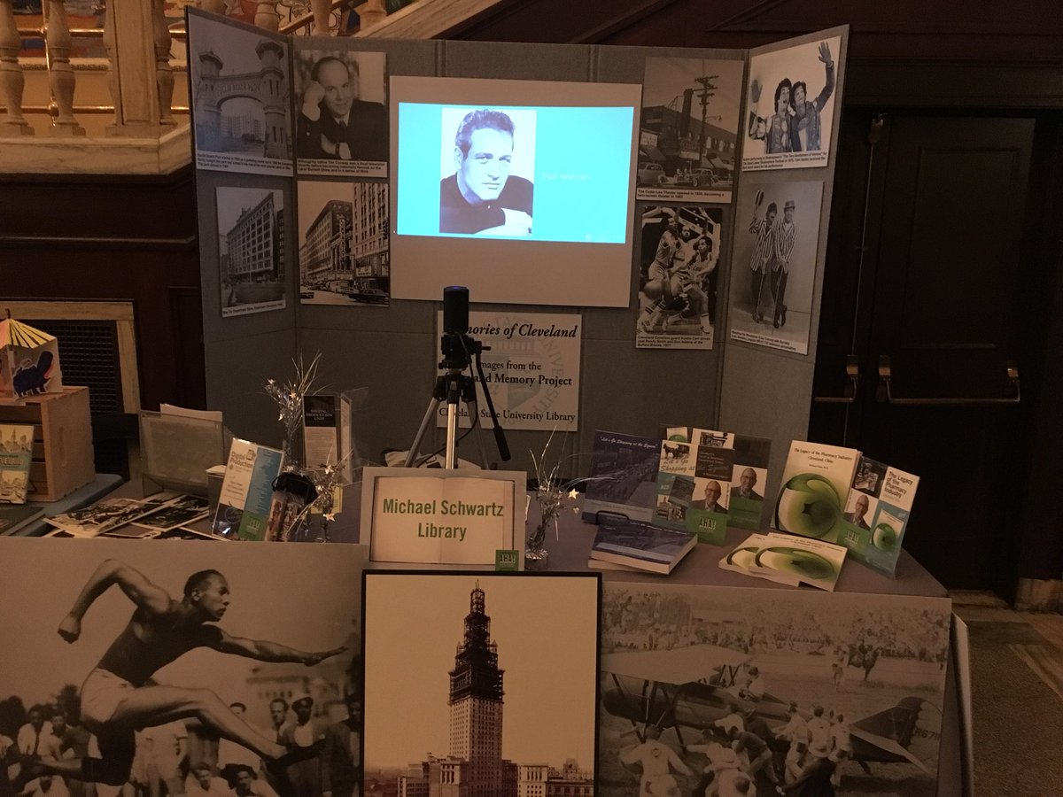SchwartzLibrary's tweet photo. Visit us today from 11am-8pm at the AHA! Festival in the State Theater. We are featuring images from Cleveland Memory and books written by Dr. Klein #AHAfestival https://t.co/xdi8tKjX2S