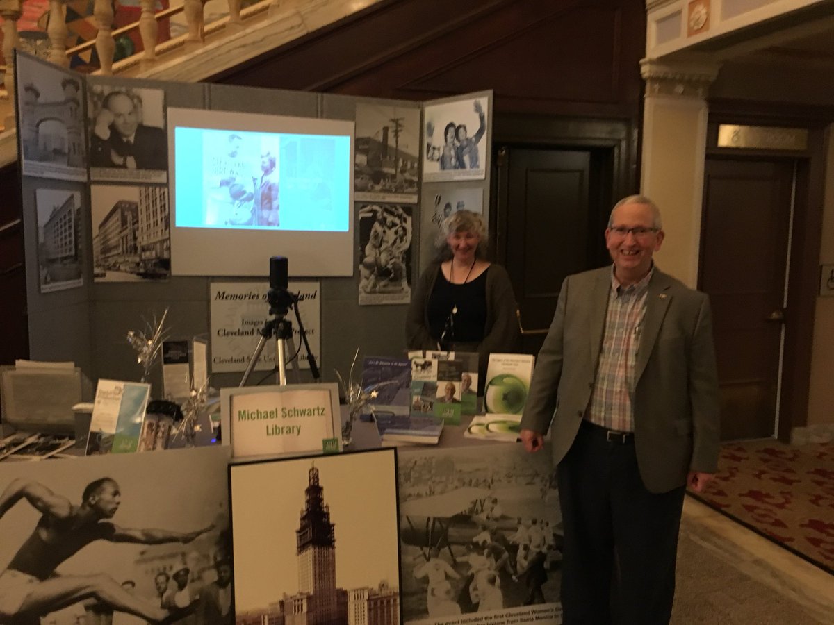 SchwartzLibrary's tweet photo. Visit us today from 11am-8pm at the AHA! Festival in the State Theater. We are featuring images from Cleveland Memory and books written by Dr. Klein #AHAfestival https://t.co/xdi8tKjX2S