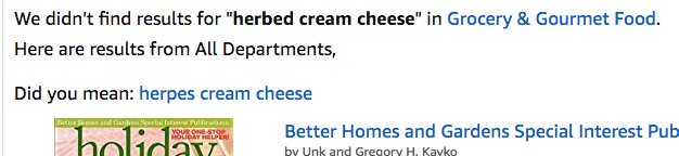 dhowell's tweet image. No Amazon. No, I did not. #algorithmfail #herpescreamcheese #Nope
