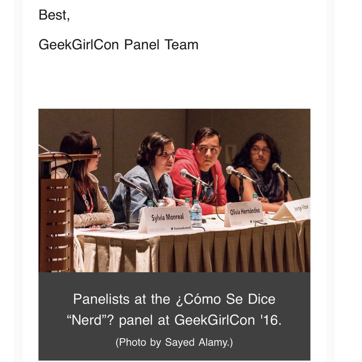 comosedicenerd's tweet photo. Amigxs, just got the word that my panel will be returning to @GeekGirlCon! An extra treat to see that #LatinxNerds was again shown as the face of panels too. -s https://t.co/uA0drUipSE