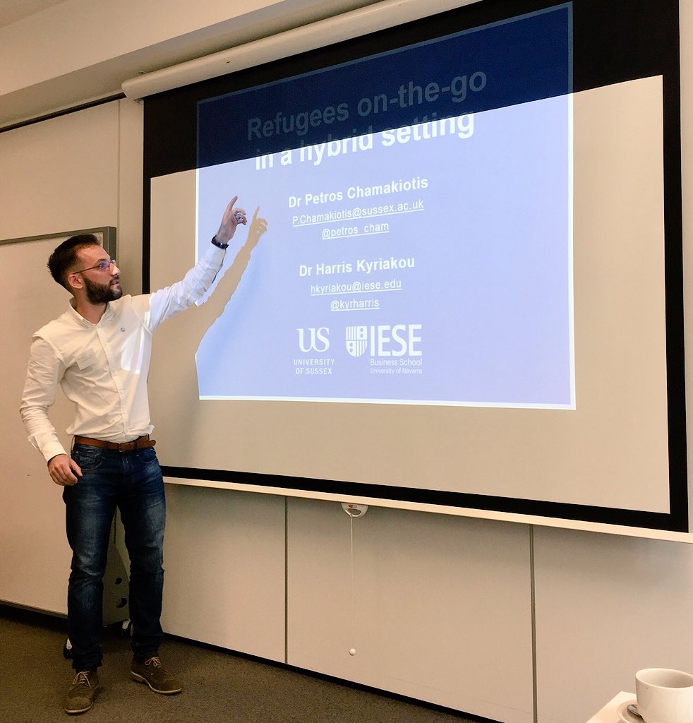 petros_cham's tweet photo. “#refugees on-the-go in a hybrid setting” — preliminary findings and next steps presented by myself and @kyrharris at the @LSEManagement’s workshop on ICT and refugees organized by Prof .@Avgerou https://t.co/BGlaMo2nRb