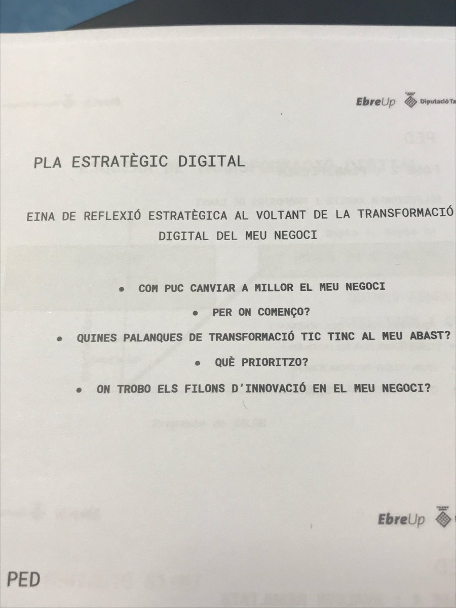 vivertortosa's tweet photo. Pla estratègic digital #PED al voltant del nostre #negoci.Reflexionar per finalment implementar i avaluar #ebreup ⁦@vivertortosa⁩ ⁦@laiaarrufi⁩ ⁦@mesquemobil⁩ ⁦@vertexcomunica⁩ https://t.co/ShKQbrMFES
