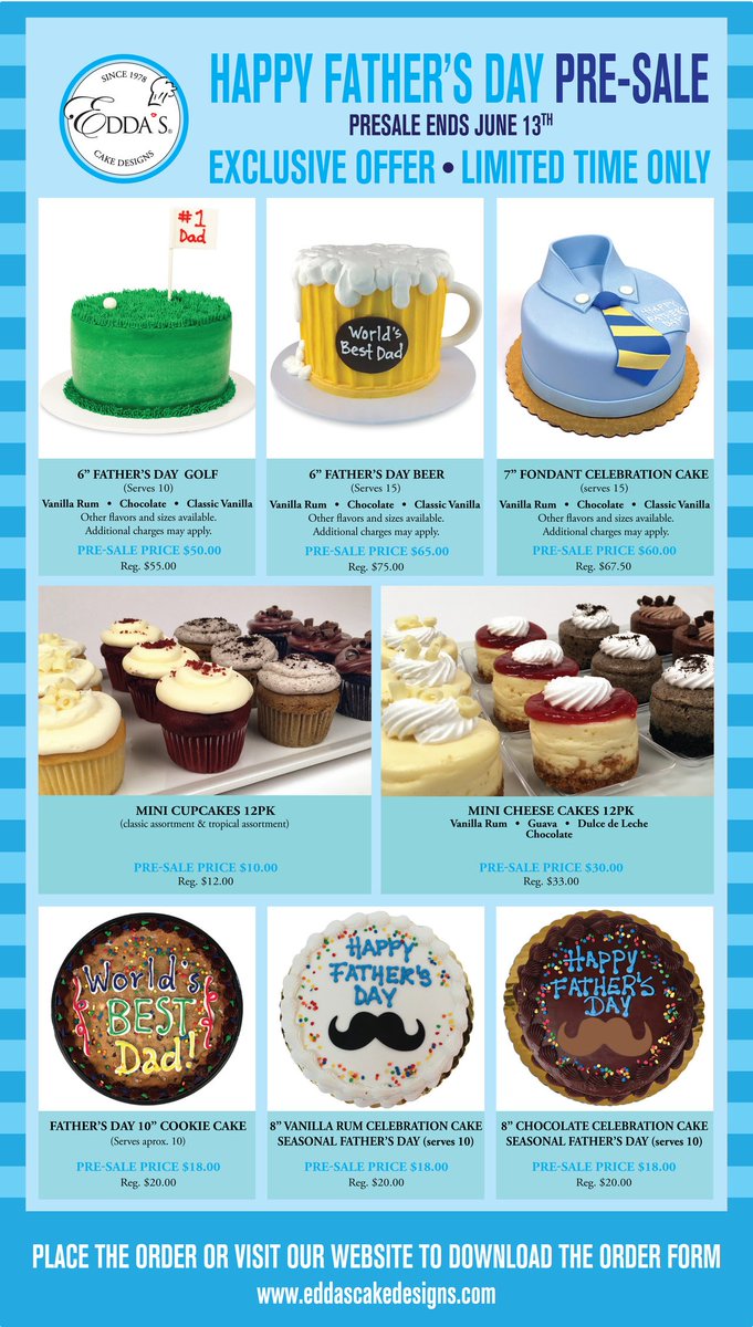 Less than one week to get your #FathersDay orders in! Give our stores a call or click the link: eddascakedesigns.com/fathers-day-pr… | #eddascakes