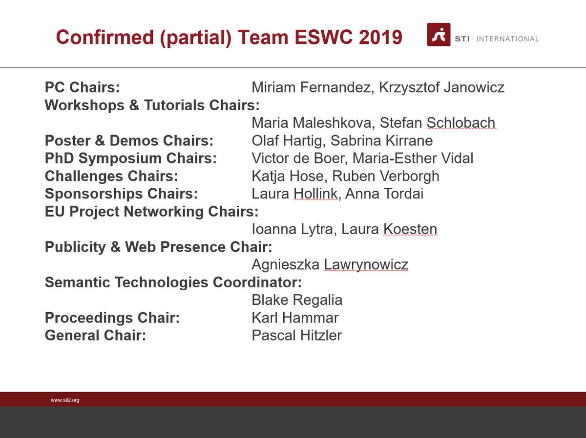 pascalhitzler's tweet image. #eswc2018 next year&apos;s partial team #eswc2019 @miriam_fs @STKO_UCSB @maleshkova @olafhartig @SabrinaKirrane @victordeboer @Maria11576561 @laurahollink @AnnaTordai @IoannaLytra @laurakoesten @agalawrynowicz @blake_regalia @karlhammar @pascalhitzler