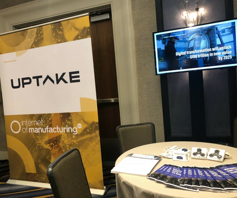 Uptake's tweet photo. At #IoTMan? Stop by the Uptake booth to chat with the team about all things #AI and the ways in which these new technologies can be put to work for manufacturing. https://t.co/rIDpt0NPuv @IoB_News https://t.co/f7lQcIL5Jn