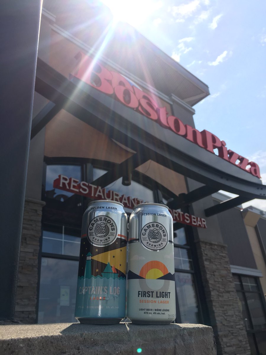 CameronsGoode's tweet photo. Looking for some @cameronsbrewing brews and great food? Well head on over to @bostonpizza at Warden &amp; Eglinton for some refreshing @CameronsBrewing Captains Log Lager and now First Light Session Lager as well! #craftbeer #cameronsbrewery #bostonpizza https://t.co/2iMY1wayPk