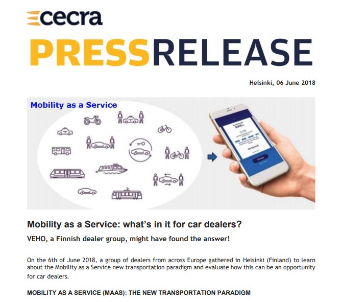 >>>Mobility as a Service (MaaS) and Car Dealers: are we at a turning point?<<<
Find-out what were the main conclusion of a CECRA rocketing debate held in Helsinki on the 6th of June cecra.eu/pressreleases/…
