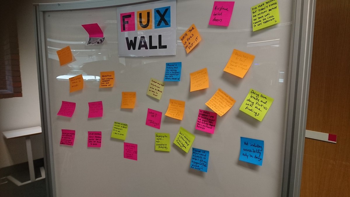 Steph_Kelly's tweet image. End of the day and time for some reflection at the fux (failed UX) wall #uxlibs