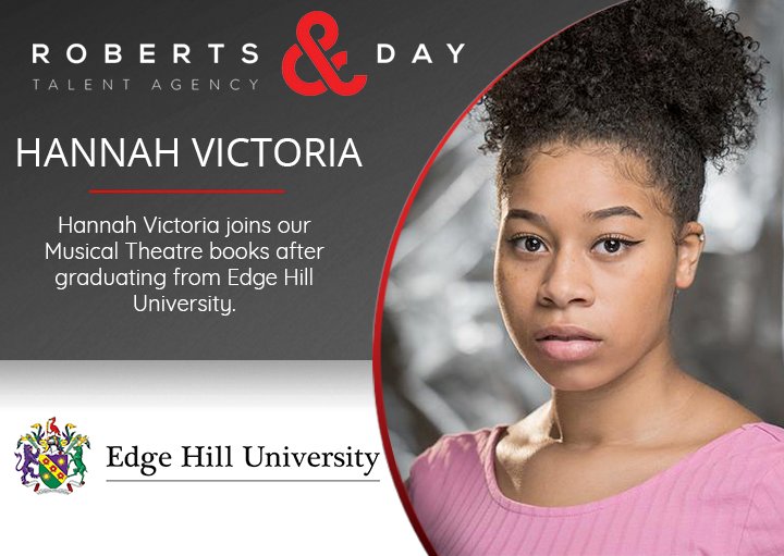 robertsandday's tweet photo. Welcome to new client Hannah Victoria (@Hannahvictor1a) who is joining us from Edge Hill University to be part of our Musical Theatre Books. We can't wait to work with this superstar singer! @edgehill @EHUPerfArts https://t.co/bQkMBUODSn