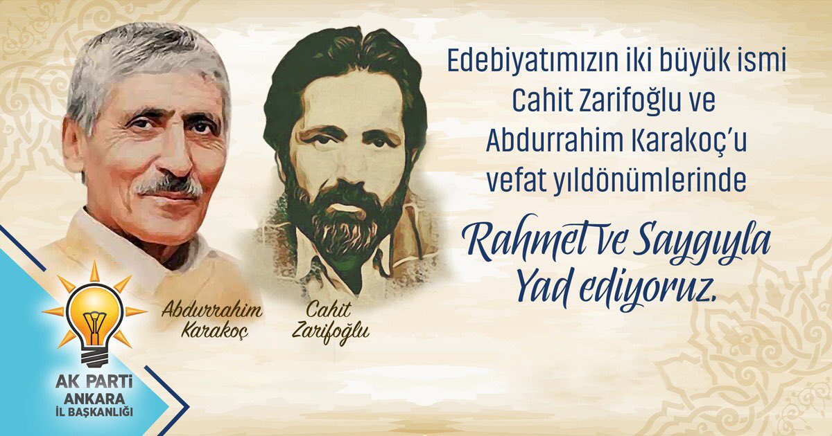 hakanhanozcan's tweet photo. Edebiyat dünyamızın iki büyük şairi
#CahitZarifoğlu ve #AbdurrahimKarakoç'u vefatlarının yıldönümünde rahmet, sevgi ve özlemle anıyorum. https://t.co/0uUunOrZSn