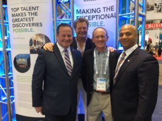 Bob Coughlin of MassBio, Mika Brewer of MassDevelopment, Kevin O'Sullivan of MBI, and John Barros from the City of Boston all working together at #BIO2018 to bolster #Massachusetts as the #1 Life & Health Science Cluster in the world! #StateofPossible #BiomedicalCorridor