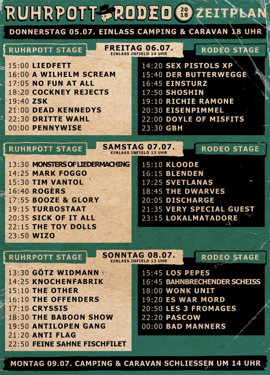 Ihr habt eure Lieblingsbands bereits im Zeitplan markiert, aber wisst ein paar andere Kapellen noch nicht einzuordnen? Wir haben die wichtigsten Infos zu jedem Act für euch zusammengetragen! 💚💚💚 ruhrpottrodeo.de/index.php/line…