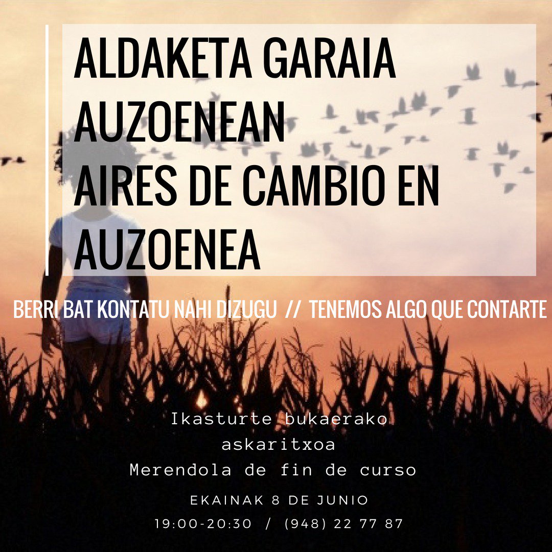 auzoenea's tweet photo. Cambiamos de ciclo, Auzoenea, el centro comunitario necesita gente que lo gestione. Si no hay nadie que se anime, tenderá a desaparecer.
ESTE VIERNES 8 DE JUNIO, 19:00 HS., AUZOENEA https://t.co/5fo2ovxl4B