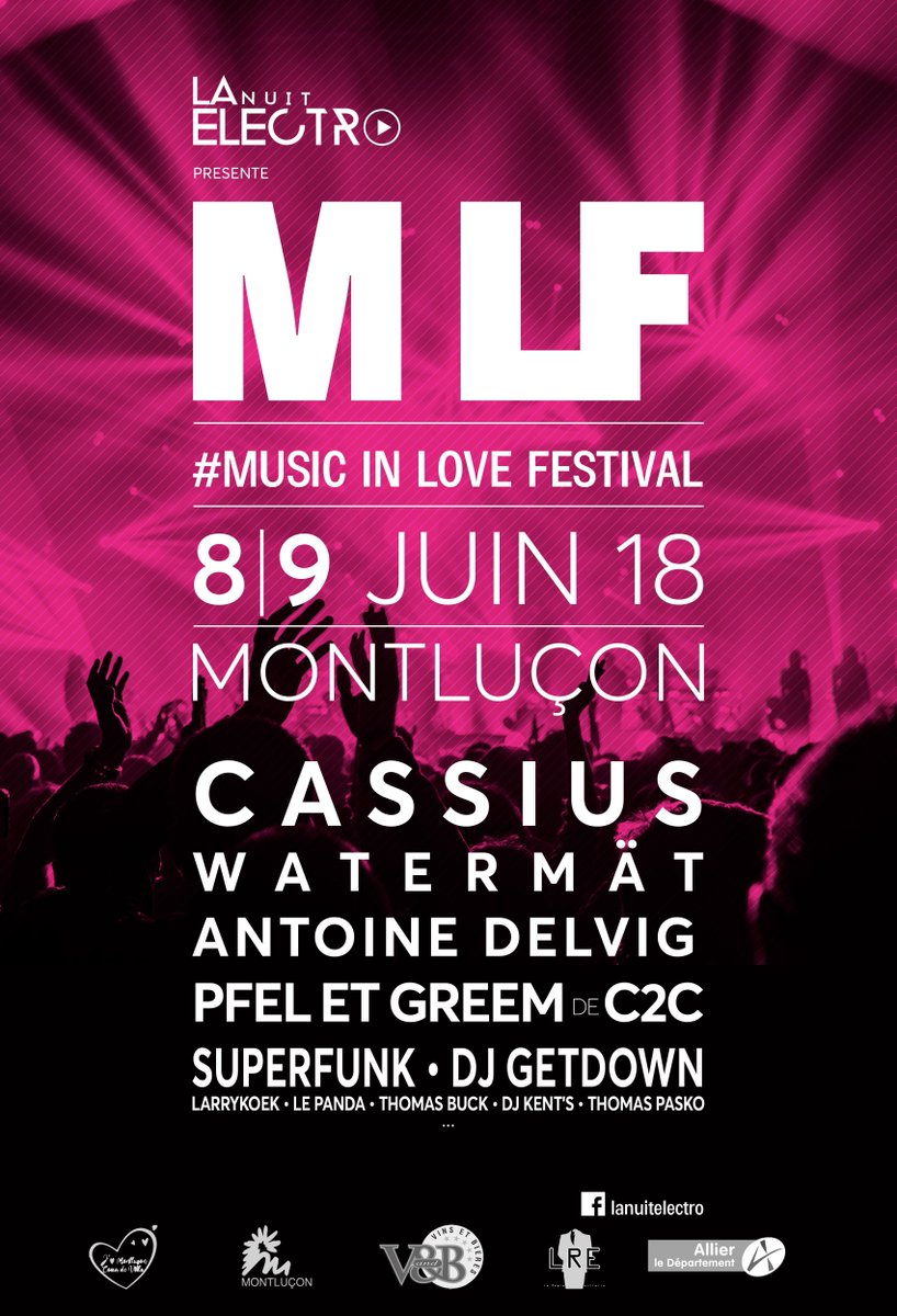 Allierdpt's tweet photo. Vous êtes prêts pour le #MusicInLoveFestival #NuitElectro ? Ca va être la fête ce week-end à #Montluçon ! Animations et samedi les #concerts ! Impatients ? 😃 @watermatmusic @CASSIUSOFFICIAL @Larrykoek, @djgetdown @antoinedelvig @Thomas__Buck @Thomaspasko
https://t.co/6mIdOBdz2k https://t.co/y0UIBQoLiU