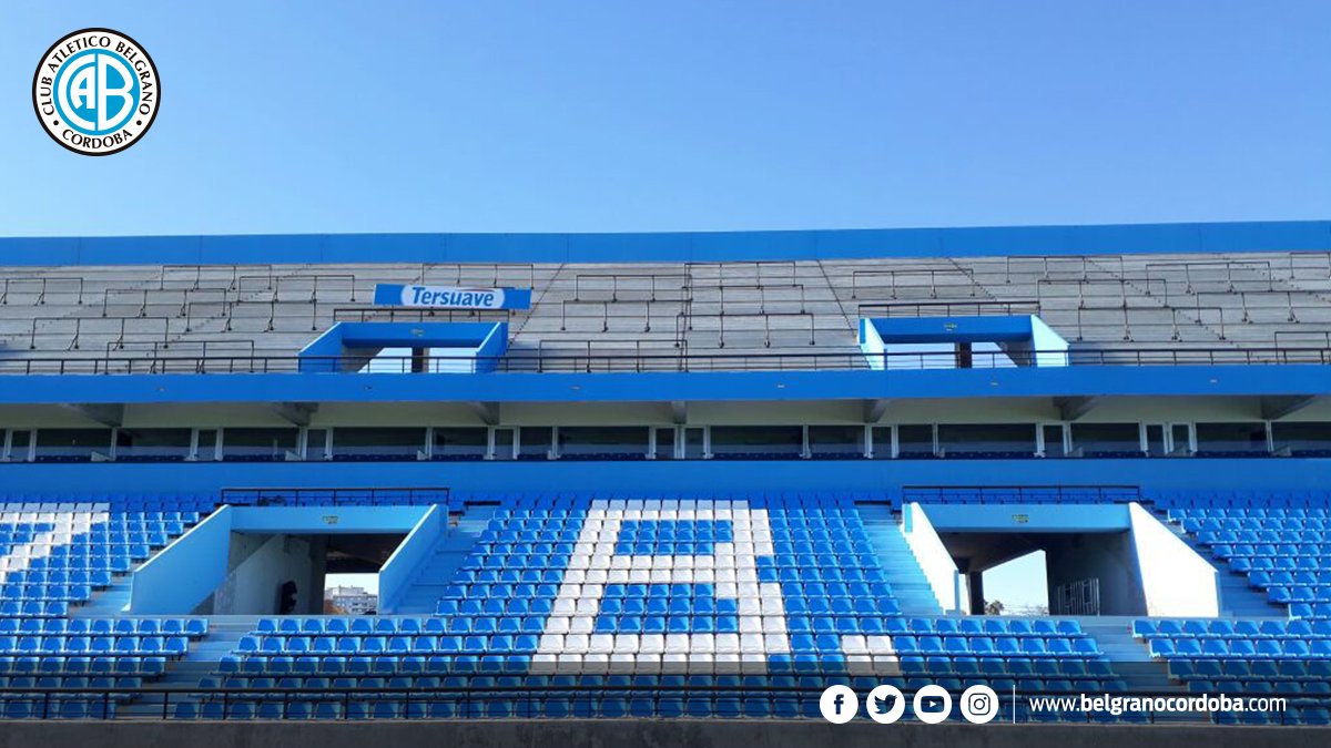 Belgrano's tweet photo. 🔵🌞¡Jueves bien radiante y celeste! Junto a @Tersuaveonline, seguimos pintando la Tribuna Cuellar en el estadio de #Belgrano. 
🏟El día se destina a colorear la parte baja. https://t.co/NC7d1Gjc3j