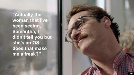 Lucybf87's tweet photo. #TICNebrija  #peliculasconTIC . #Her. Nuestra adicción a la tecnología está totalmente fuera de control. “En realidad la chica con la que he estado saliendo, Samantha, no te lo he dicho, pero es un sistema operativo… ¿Me convierte eso en un ‘friki’?” https://t.co/e1G07LakRE