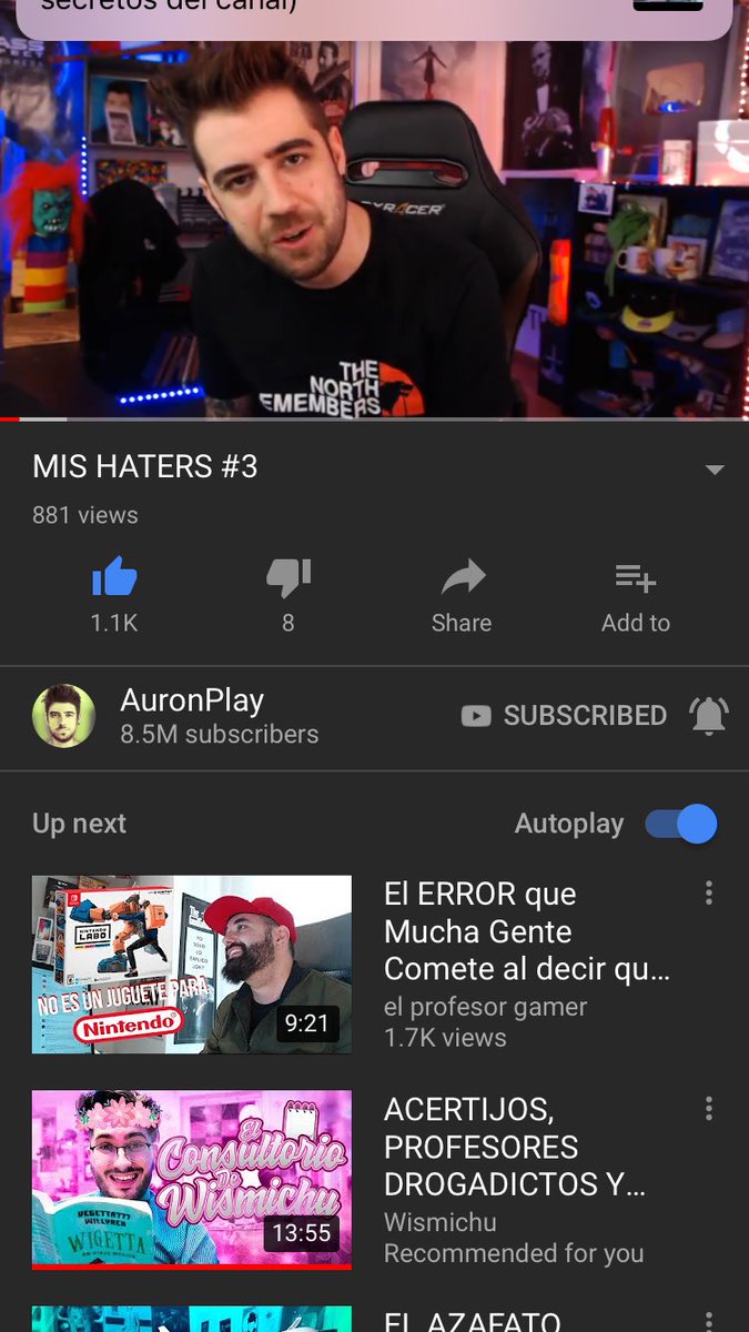 AuronLikes's tweet photo. He sido el like 1.1k del nuevo video de @auronplay https://t.co/us2aooq8H0
