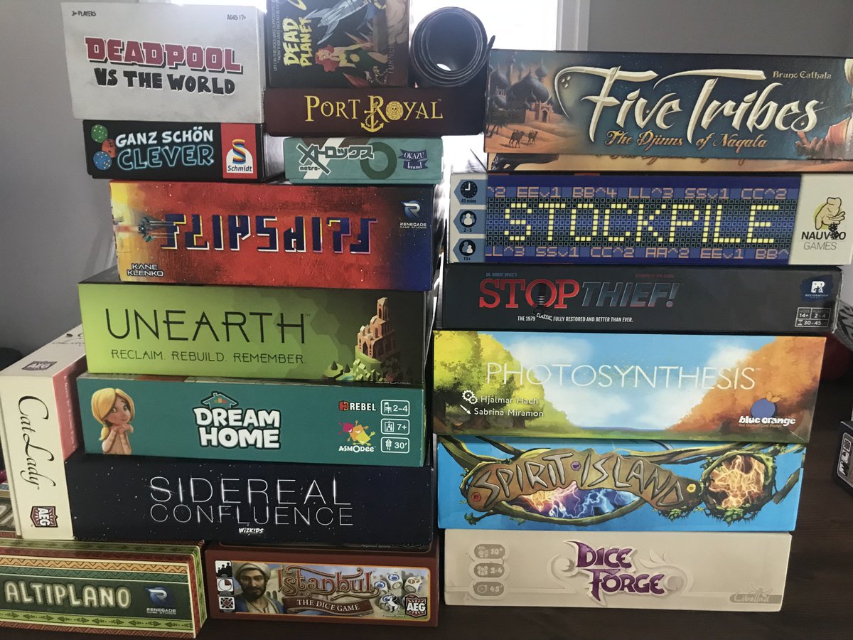 FormerlyQuiche's tweet photo. Just some games we’ll have with us for game night on Friday! Is there anything here you want us to teach you? Ganz Schon Clever has been a hit so far! #gamenight https://t.co/BZwi3pqlBd