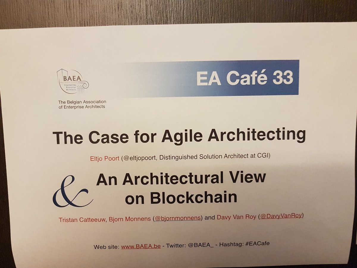 itworks's tweet photo. Hosting the 33rd #EAcafe @BAEA_ - now @eltjopoort is talking about #agile architecting #EntArch - almost full house https://t.co/x7YHPW1gzl