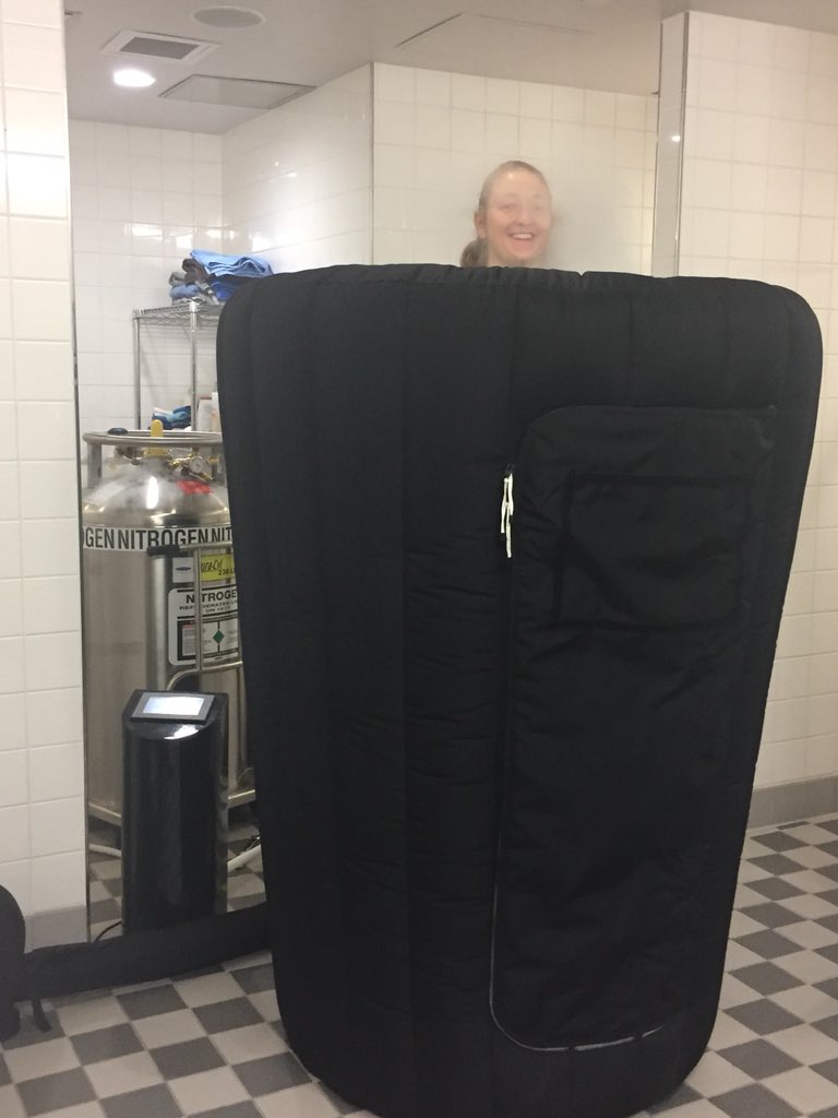 jbarbarito's tweet photo. So things got cold today thanks to new partner @MobileRecovery!
 
@DallasWings Forward @tplai55 wanted to be the first one in the mobile Cryotherapy chamber. -290 degrees here we come. https://t.co/armK3UQppE
