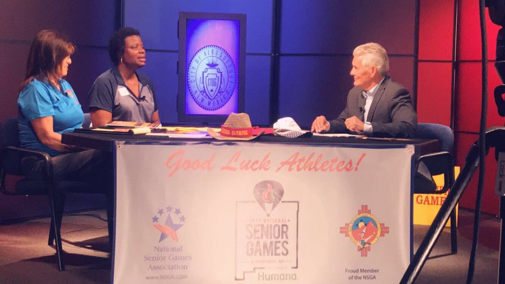 _Brad_Winter's tweet photo. Honored to interview Cecilia Acosta, Exec. Director of the New Mexico Senior Olympics and Hazel Tull-Leach, Exec. Director for the 2019 National Senior Games. 2018 NM Senior Olympics start July 18th and the 2019 National Senior Games will be held in ABQ in June 2019. https://t.co/RGJyCtgbkR