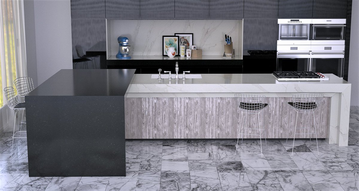 EGM_Group's tweet photo. Inspired by the allure of #stone...AQ Belgium Blue and Waterfall Quartz on countertops for the perfect #modern look! #alleanza https://t.co/cA7papYb4e