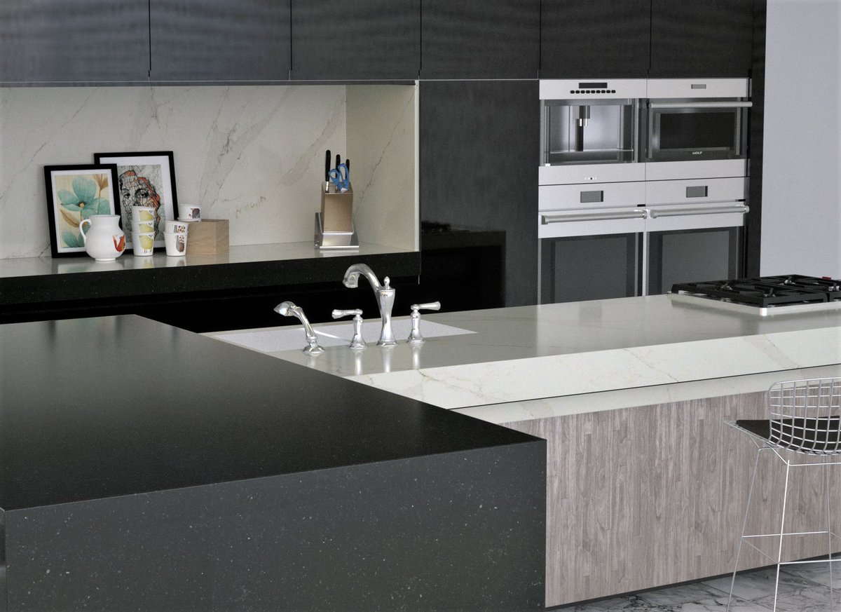 EGM_Group's tweet photo. Inspired by the allure of #stone...AQ Belgium Blue and Waterfall Quartz on countertops for the perfect #modern look! #alleanza https://t.co/cA7papYb4e