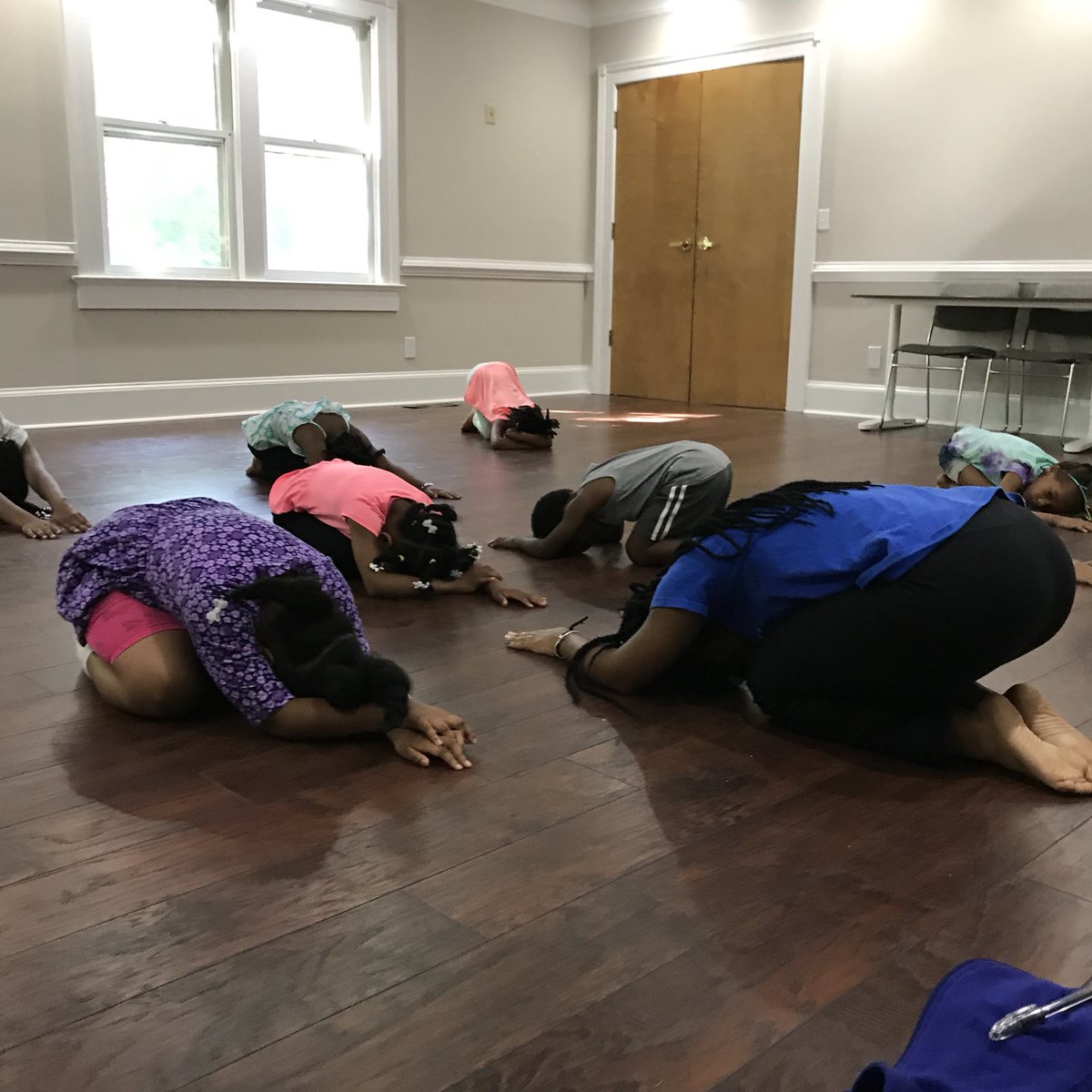 GenInfocus's tweet photo. Our summer camp students kick each day off with “Mindful Mornings”. A time for #yoga and deep #meditation.
#generationinfocus #hapevillemakerspace #makerspace #summercamp https://t.co/vbNljF2qcX