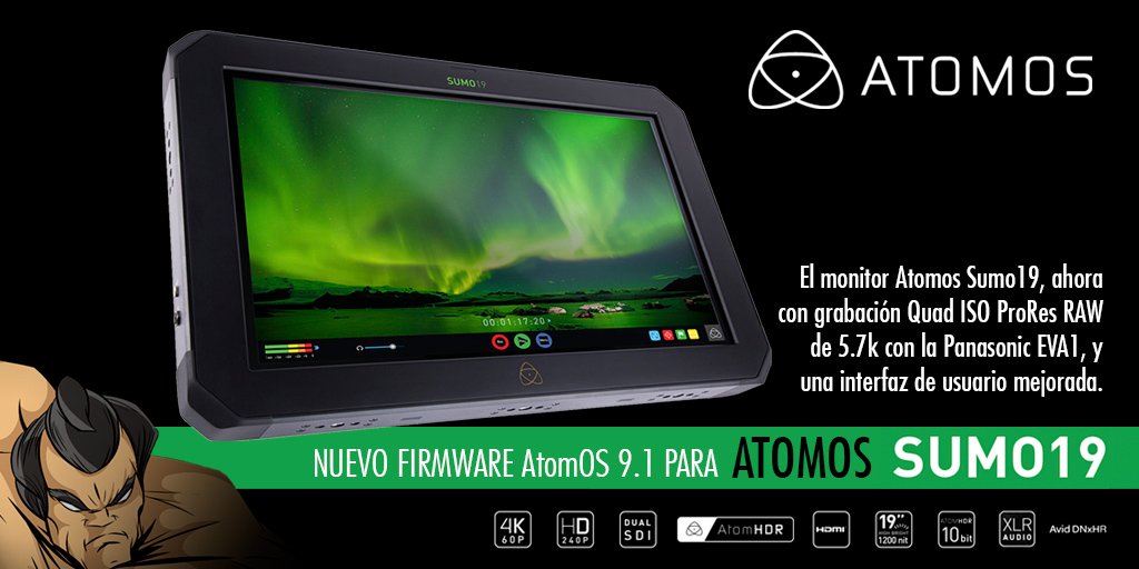 Nuevo firmware para el @Atomos_News  SUMO19 que permite grabación Quad ISO ProRes RAW de 5.7k con la Panasonic EVA1. Toda la información y enlaces en nuestro blog: ow.ly/mpcH30koiVX