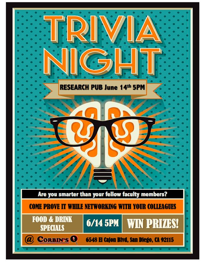 Hey <a href="/SDSU/">San Diego State University</a> faculty and researchers, interested in participating in faculty trivia night next week? bit.ly/2xQWUbF