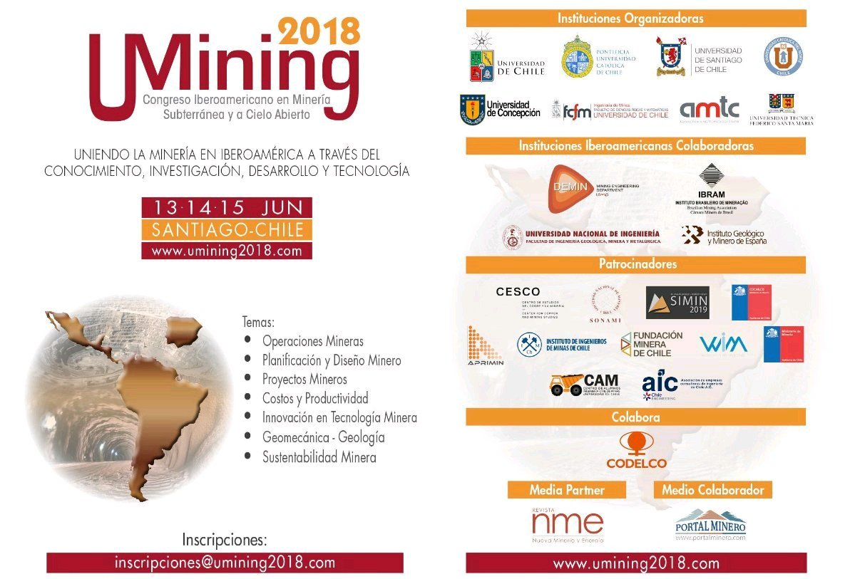 Fundaminchile's tweet photo. Recuerda el 13 de Junio comienza el Congreso Iberoamericano en Minería Subterránea y a Cielo Abierto que la Fundación Minera de Chile patrocina y colabora @Fundaminchile 
Mas info de UMINING 2018 en:
https://t.co/lvZahyBGzO https://t.co/uUy6qo8bpX