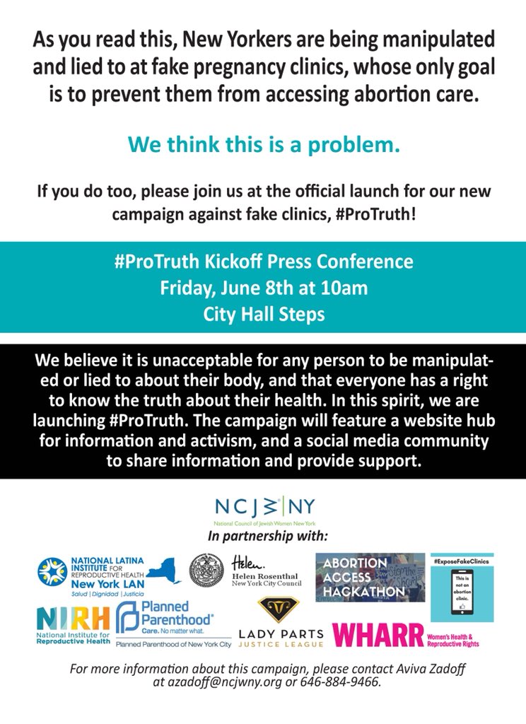 PoderosasNY's tweet image. NY’ers deserve 2 know the truth so that we can make the  best decisions 4 ourselves &amp;amp; our families w/ dignity. 

If u agree join us 10am FRIDAY 6/8 n the steps of NY City Hall 4 the launch of the #ProTruth campaign against #FakeClinics which seeks 2 protect #ReproRights n NYC!