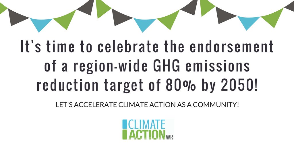 ClimateActionWR's tweet image. EXCITING NEWS: The Region of Waterloo, and cities of Cambridge, Kitchener, and Waterloo councils have unanimously approved an 80% greenhouse gas (GHG) emissions reduction target by 2050 #80by50 #ClimateAction @RegionWaterloo @cityofcambridge @CityKitchener @citywaterloo