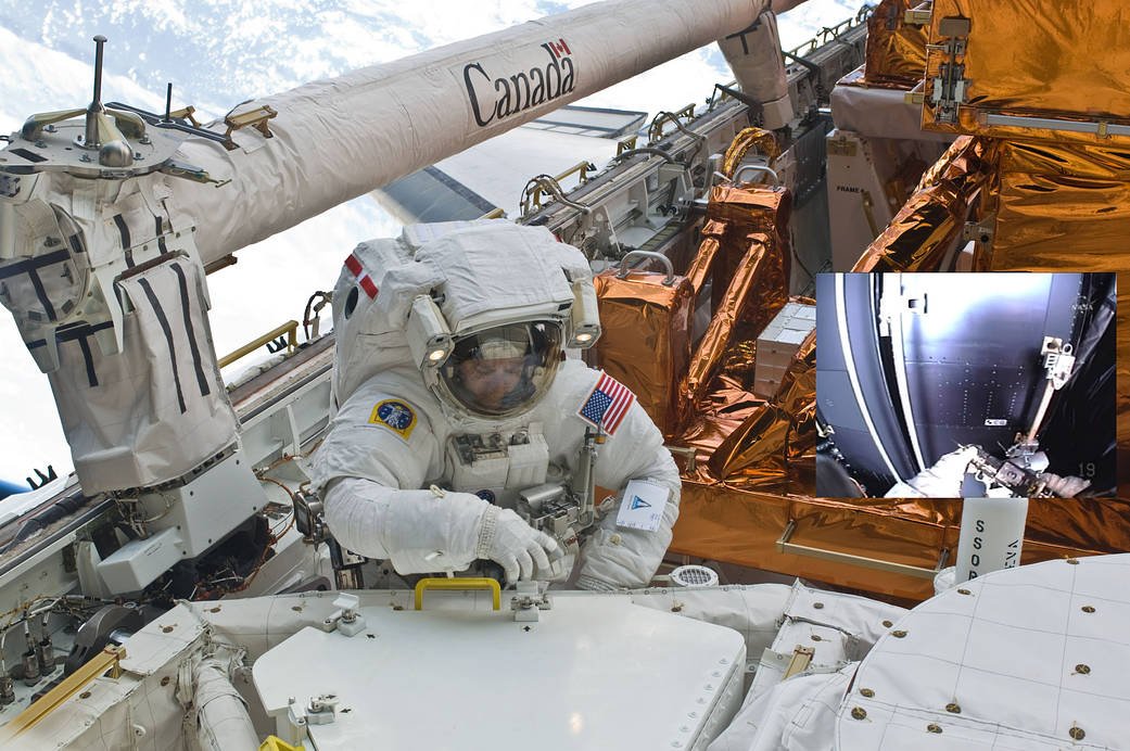 Astro_Mike's tweet photo. #TBT to STS-109 and STS-125 when I serviced &amp; upgraded the Hubble Space Telescope. Check out this NASA article about its cool new findings: https://t.co/CZ3SlWGw9R https://t.co/payL66BiOg