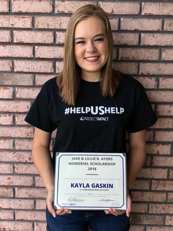 projectIMPACTms's tweet photo. Congratulations to Kayla Gaskin of Vardaman High School (@VHS_Rams) . She is the 2018 recipient of the Jake and Lille B. Ayers Memorial Scholarship!! #HelpUsHelp https://t.co/jA2UtwV00A