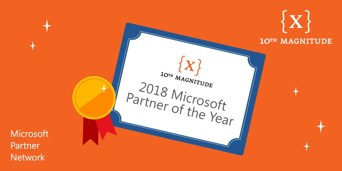 10thMagnitude's tweet photo. #10thMagnitude named winner of @Microsoft’s 2018 Open Source Applications &amp; Infrastructure on #Azure Partner of the Year Award. #MicrosoftPartneroftheYearAwards #MSInspire #MSPartner https://t.co/v9SUeaMMAx https://t.co/vcGlsUUhL8