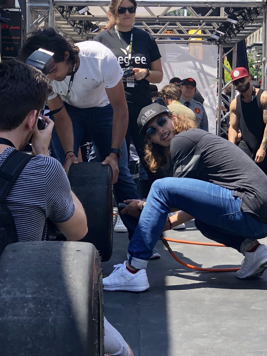 JessRusnak's tweet photo. Olympic Gold medalist @SamGirardCAN taking part in the celebrity pit stop challenge on crescent street. #CanadianGP https://t.co/Oj2RPhnYYO