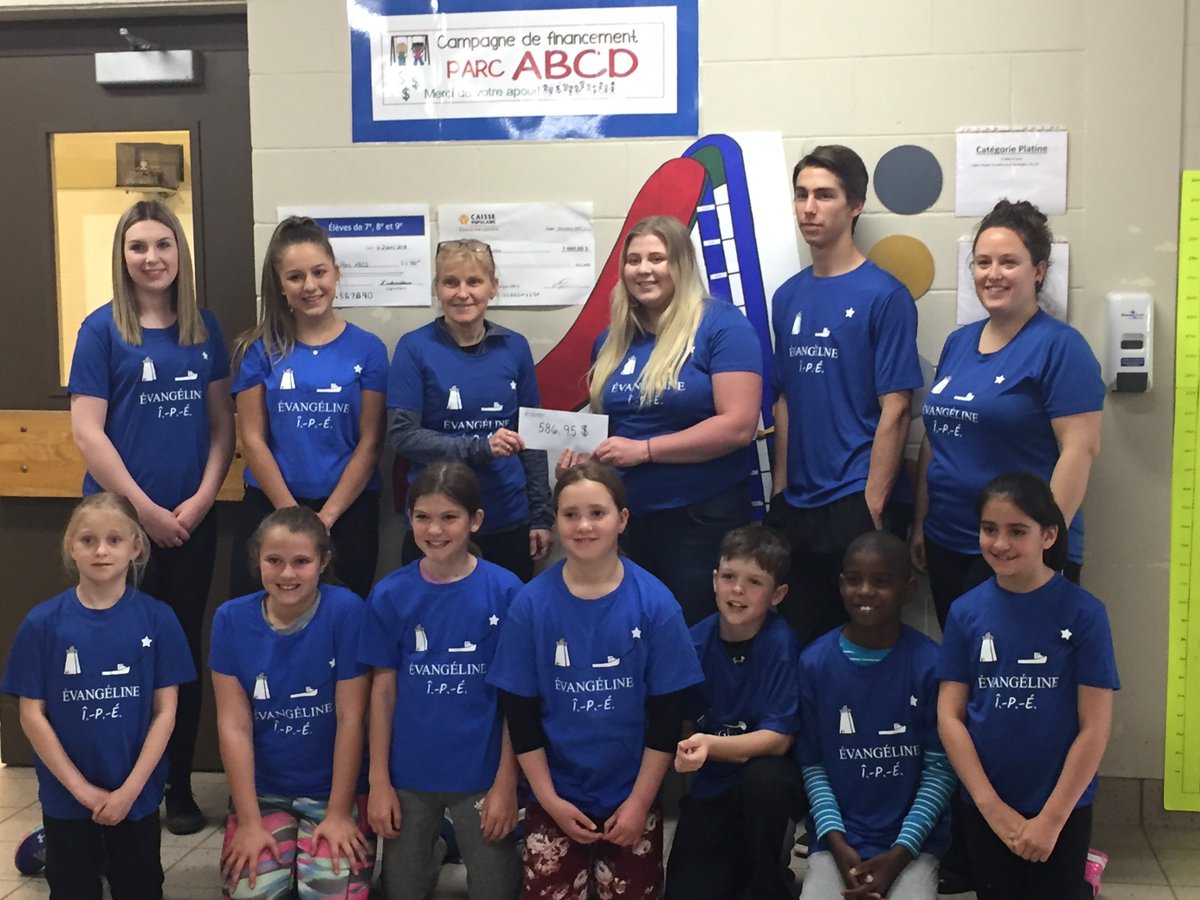 Entrepreneurship students at École Évangéline donated $586.95 from the sales of their JA t-shirt company to the Campange de fiancement Parc ABCD! Awesome job! #community #entrepreneurs #PEI