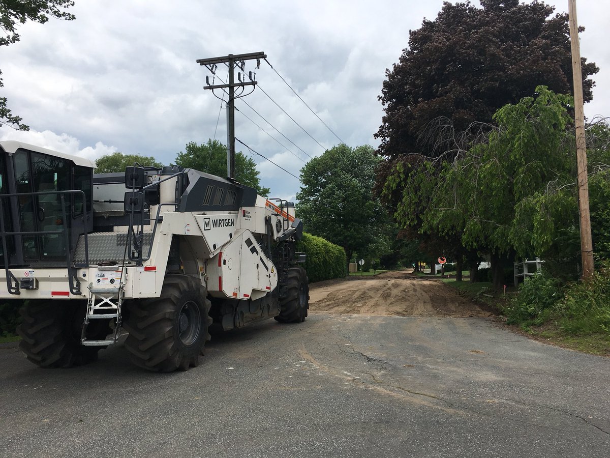 Agawam_Engineer's tweet photo. All states Asphalt inc is out reclaiming Haskell, Emerson and Wright streets today. Paving next week. Engineering is out providing grade stakes for the new roadway. https://t.co/6d64nXxbBK