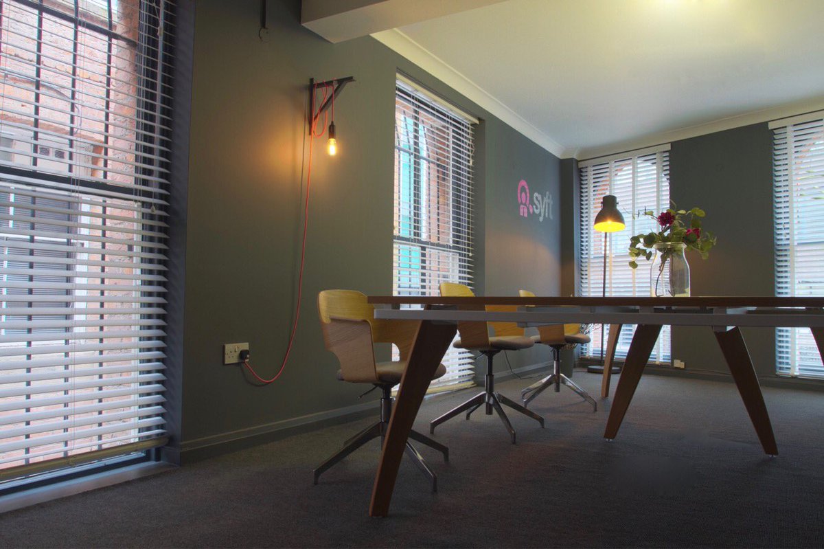 Gorgeous #sashwindows dressed with Venetian blinds and #CreativeCables #hotpink lights in this #conferenceroom #syft #office #Manchester