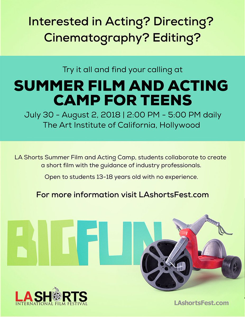 Rory Pullens (@rorypullens) on Twitter photo Students ages 13 - 18 interested in film! Learn more about #LAShortsFest SUMMER FILM AND ACTING CAMP FOR TEENS from July 30 - August 2 at <a href="/ai_hollywood/">AICA-Hollywood</a>. For info, email info@lashortsfest.com or visit lashortsfest.com/content.asp?Pa…. Students ages 13 - 18 interested in film! Learn more about #LAShortsFest SUMMER FILM AND ACTING CAMP FOR TEENS from July 30 - August 2 at <a href="/ai_hollywood/">AICA-Hollywood</a>. For info, email info@lashortsfest.com or visit lashortsfest.com/content.asp?Pa….