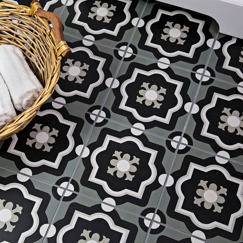 MarketingRival's tweet image. This black and white pattern from @Nemo_Tile's Aster collection provides a bold contrast that gives any room a striking, modern look. #NemoTile #boldlook