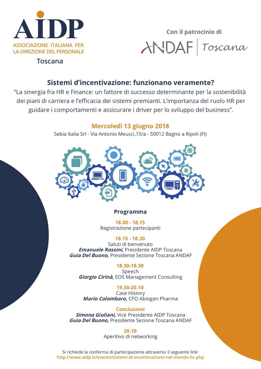 #Savethedate 13/06/2018: Sistemi d'incentivazione: funzionano veramente?
La sinergia tra HR e Finance. Ospitati da Sebia Italia - Bagno a  Ripoli - FI.
#aidptoscana