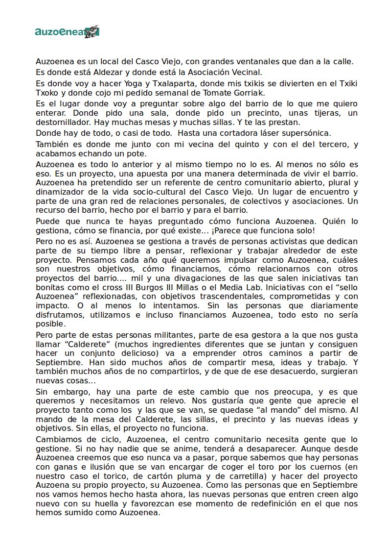 auzoenea's tweet photo. Etapa berri bati ekingo diogu, eta Auzoeneak, besoak zabalik izan dituen komunitate-zentroak jendea behar du. Inor ez bada animatzen, proiektu hau desagertu beharko da, baina badakigu hori ez dela gertatuko...
EKAINAREN 8AN, 19:00ETAN, AUZOENEA https://t.co/ETzNqil1BX
