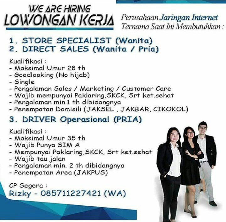 spgeventindo's tweet photo. Urgent sangat buat Store Specialist (Reguler).
Cp : 085711227421 (wa)
@lokerjakarta @LokerJkt @LOKERJAKARTANO1 @Lokerjakarta6 @LowonganJakarta @lowonganJak @lowkerjakarta @dkijakartaloker @Kampus_UKI @dkijakartaloker @jakartaloker https://t.co/A6LTM2AIKH