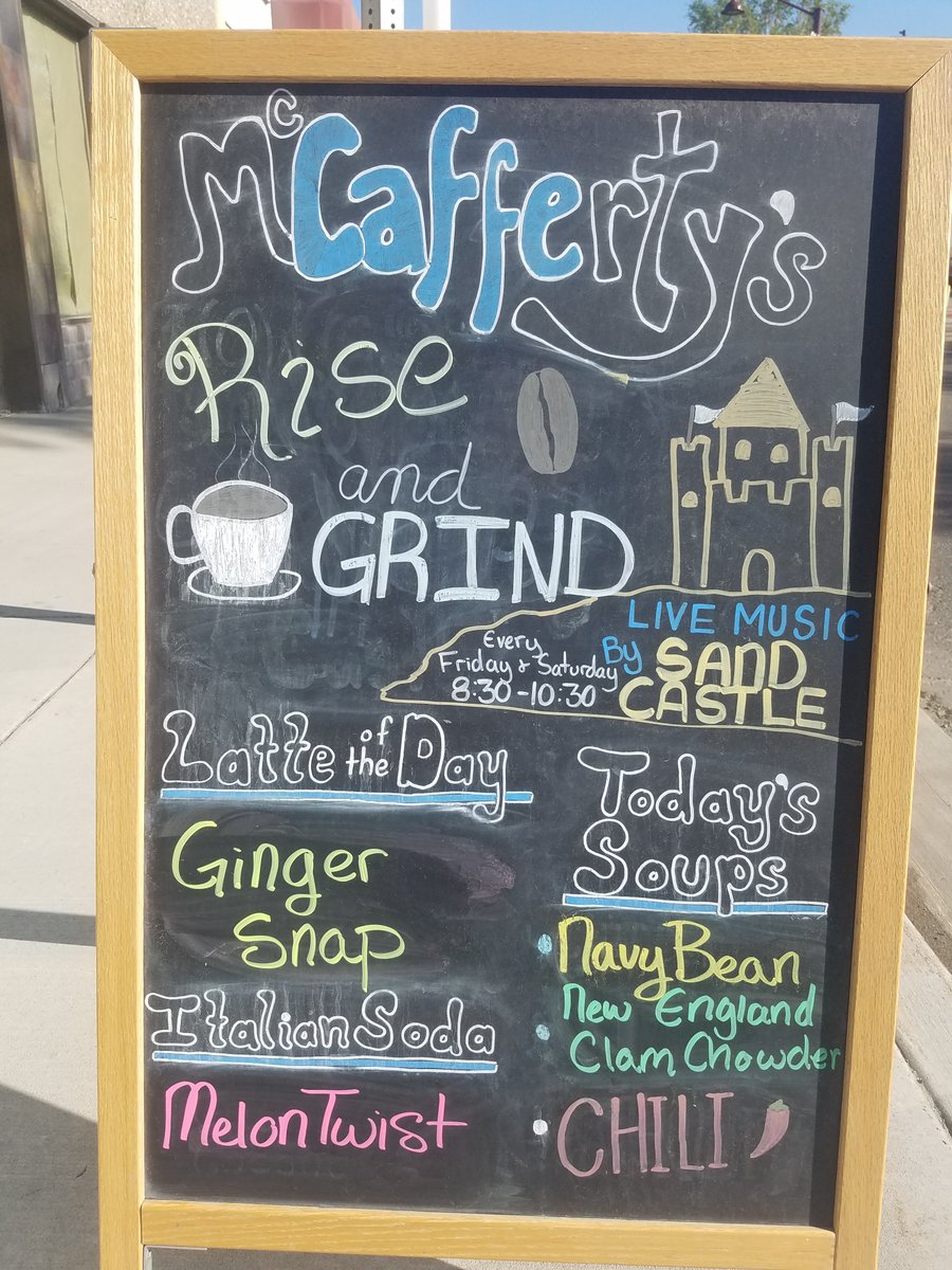 Hail can't deter this sign. Soups today: New England Clam Chowder, Royal Navy Bean, or CHILI!