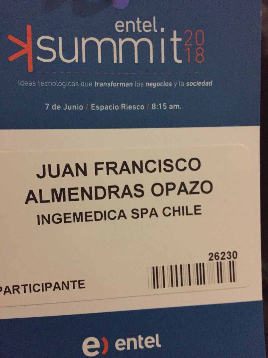 miradajustaCL's tweet photo. En el #EntelSummit2018 conociendo las tendencias mundiales en #tecnología digital, Internet de las cosas, salud digital, conectividad, redes virtuales y mucho más! La 4ta Revolución Industrial está aquí!!
@IngemedicaSpA @CENSChile @Snabb_cl @saludmasdesarro https://t.co/2J0YRGwGBv